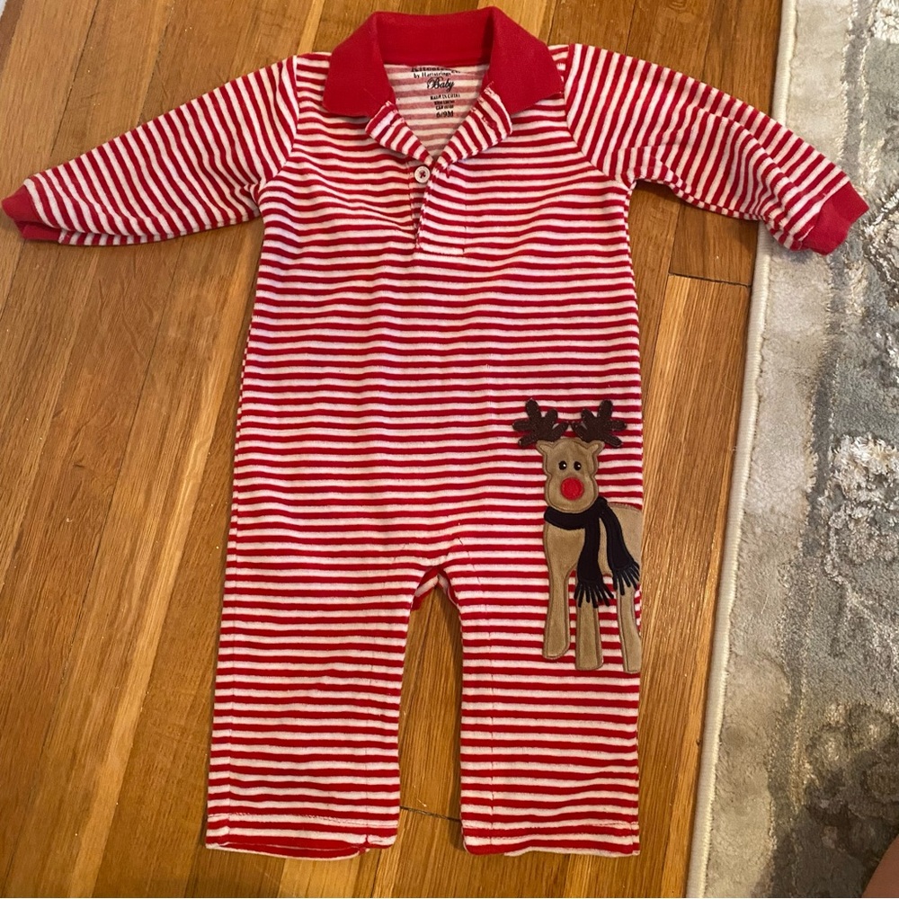 Red Striped Reindeer baby One Piece 6-9 months Christmas